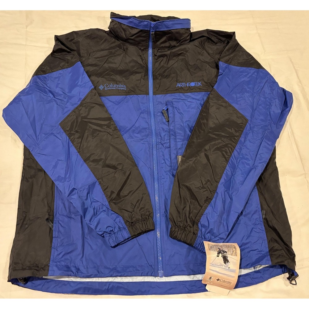 Columbia Jacket Mens Large Blue Black Packable Cougar Flats Windbreaker Ski